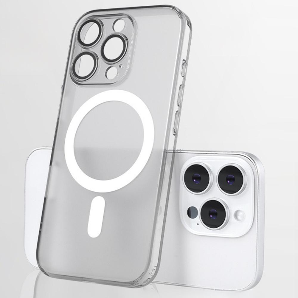 

For iPhone 16 Pro Max Matte Case Compatible with MagSafe TPU+Tempered Glass Back Phone Cover Built In Lens Film Transparent Black