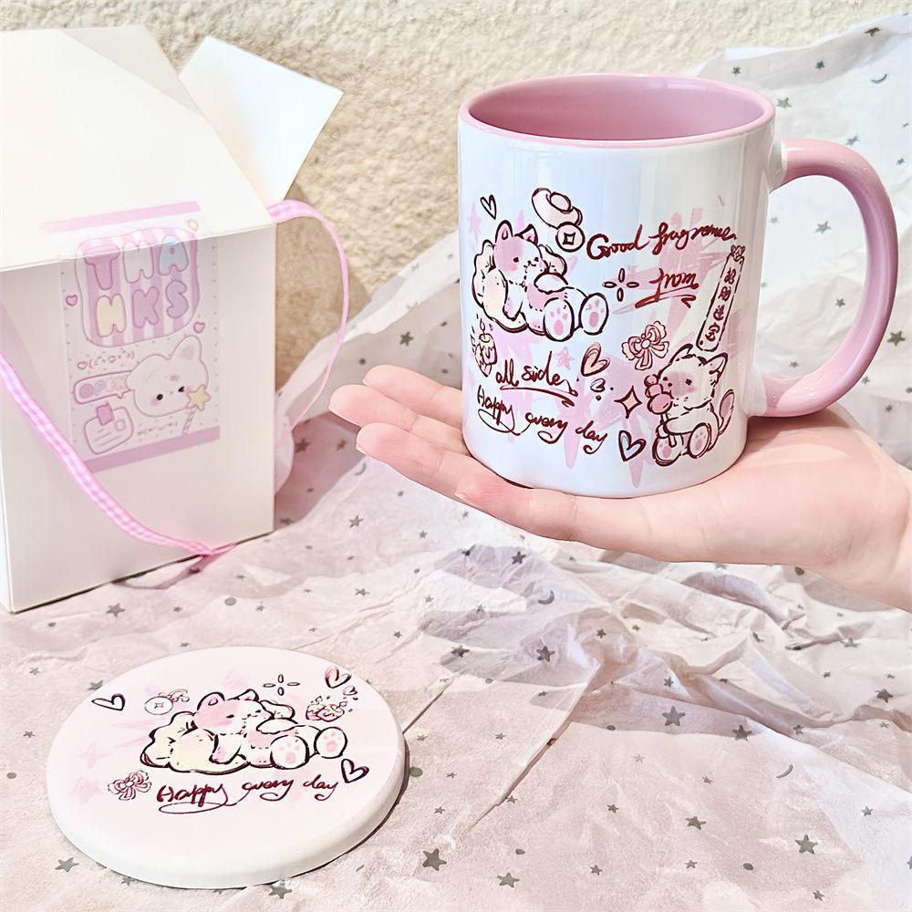 Cartoon Lucky Kitten Mug Ins Feng Gaowei Coffee Cup Water Cup Cute Pink Souvenir Gift