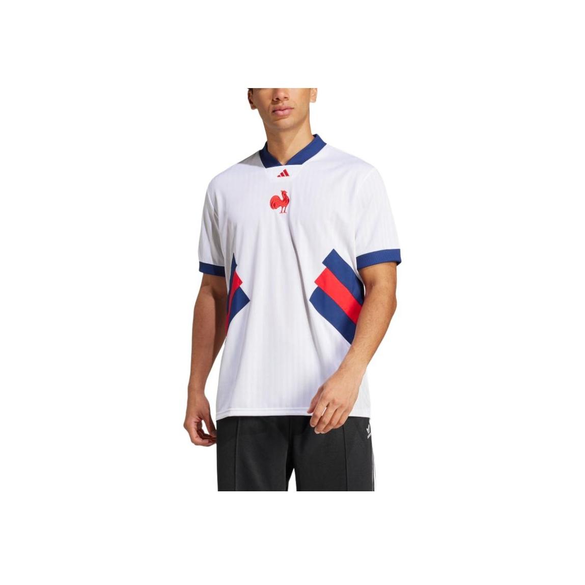 

Adidas Casual Sports Series V-Neck Pullover Versatile Short Sleeve Rugby Shirt Men tops White Dark-Blue JP0368 M