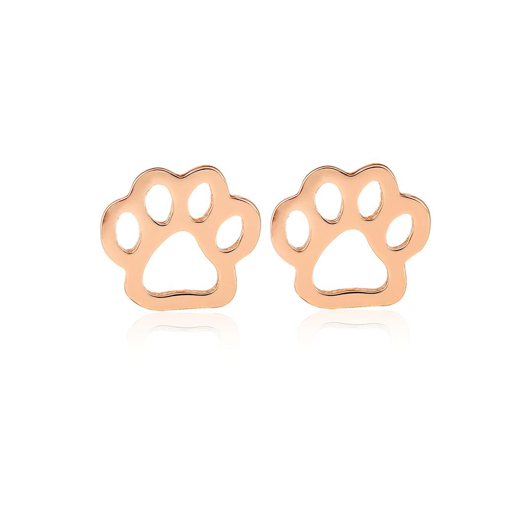 Cute Pet Dog Paw Print Stud Earrings Mini Golden Color Sweet Stainless Steel Ear Studs For Women Girls Fashion Zircon Gifts