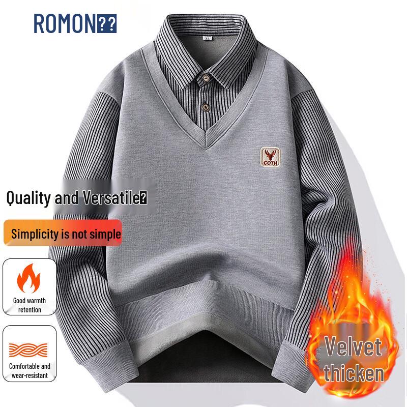 

ROMON Men s Fleece-Lined Faux Two-Piece Thermal Knit Sweater 3XL