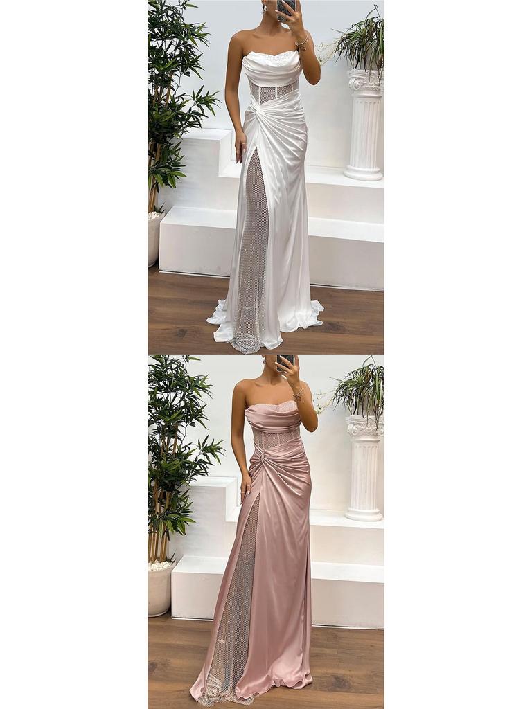2026 European Color Satin Bustier Dress - Spring/Autumn Casual Fashion Patchwork