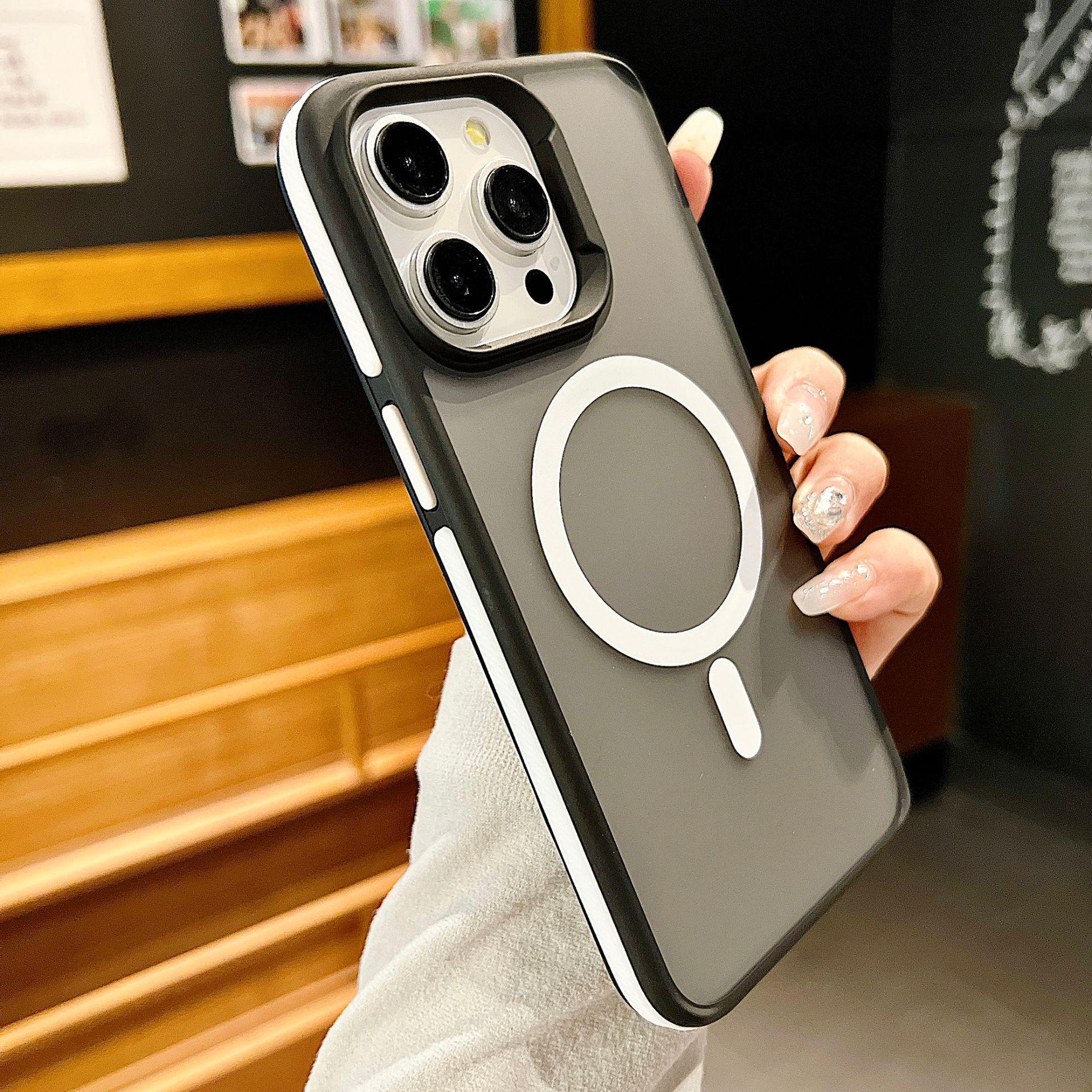 Матовый магнитный чехол для iPhone 16 Pro Max - Двухцветная броня, Текстура, как у кожи, Ударопрочный, Подходит для iPhone 15 iPhone 17 Pro белый