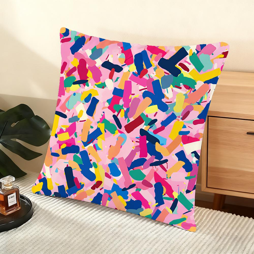 Abstract Colorful Pattern Cushion Cover Soft Short Plush Pillow Cover Smooth Cozy Texture Aesthetic Cushion Case Home Decor