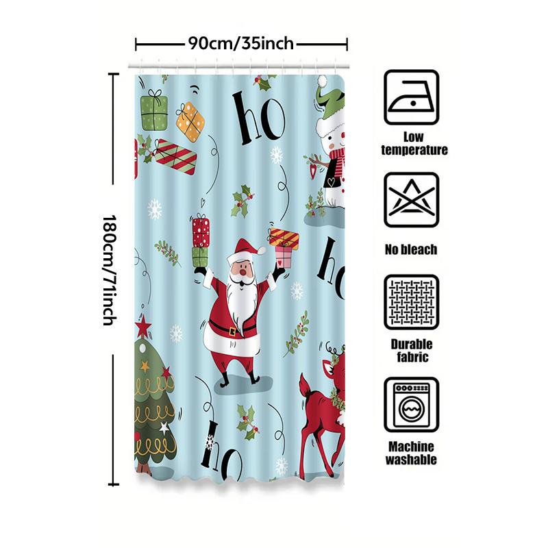 Tu Christmas Shower Curtain Santa Claus Festive Holiday Bathroom Decor Waterproof Modern Farmhouse Style Home Decor Gift Idea