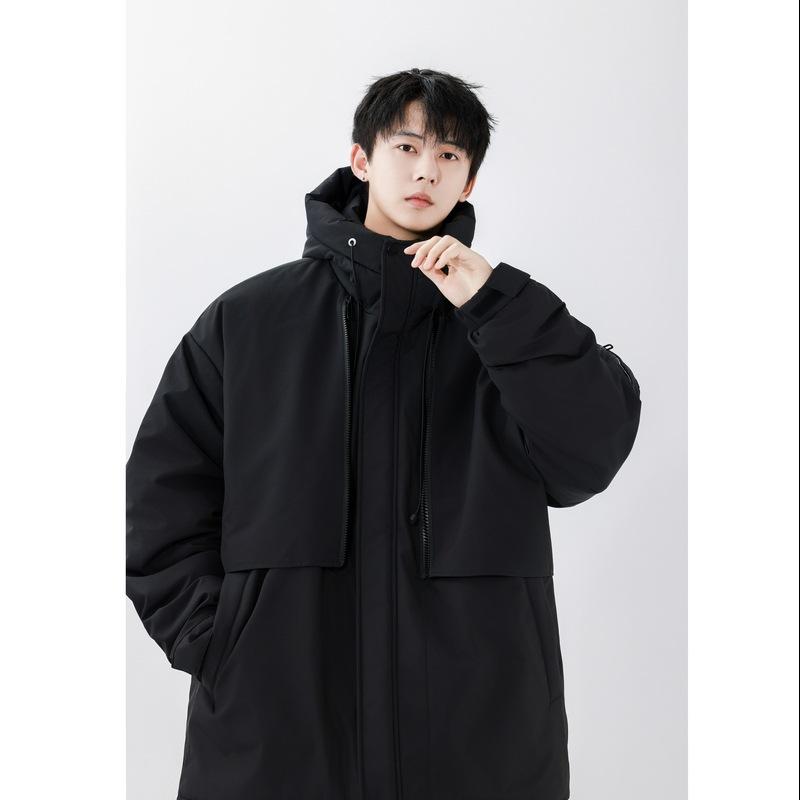 Down Jacket Men's Mid-length Autumn and Winter Hooded New Fashion Trend Casual Loose Warm Jacket for Men
