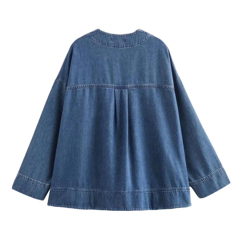 Women's Fashion Collar Off Shoulder Denim Shirt