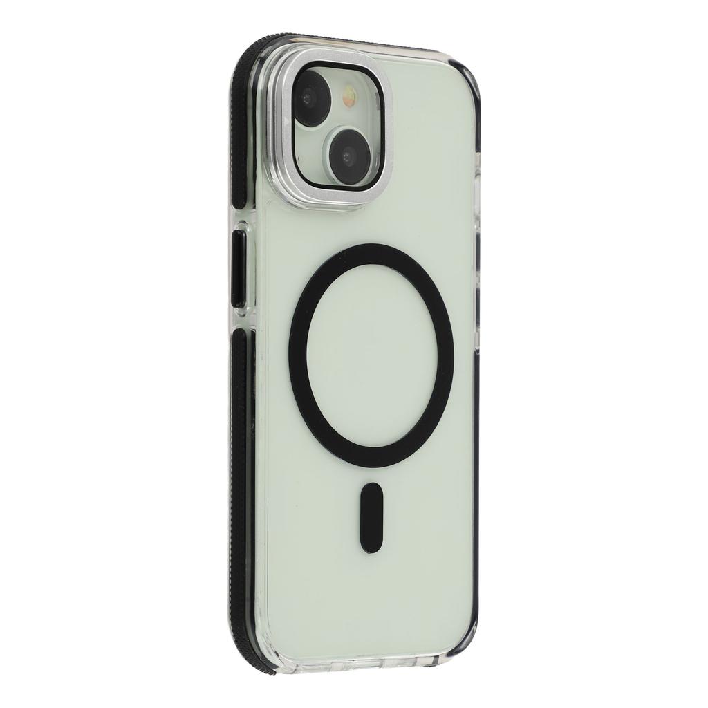 For iPhone 15 Plus Magnetic Case TPU Acrylic Clear Phone Back Cover with Lens Protector Kickstand
