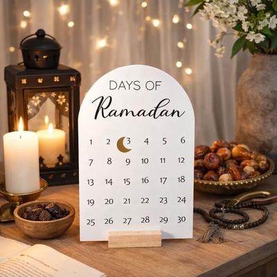 Akrylowy Kalendarz Adwentowy Ramadan 30 Dni Drewniana Podstawa Kalendarz Odliczania Rękodzieło DIY Białe Lustro Ramadanowy Ozdoba Stołu