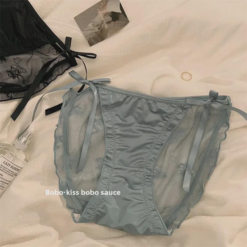 Chiloți mătăsoase din dantelă satinată cu talie joasă - Lenjerie intimă luxoasă, transparentă și sexy pentru femei