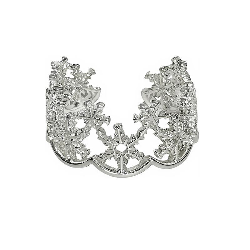 Winter Dream Sweet Cool Snowflake Color Diamond-Encrusted Zircon Enamel Open Ring Niche Premium Sense Stacked Ring Woman