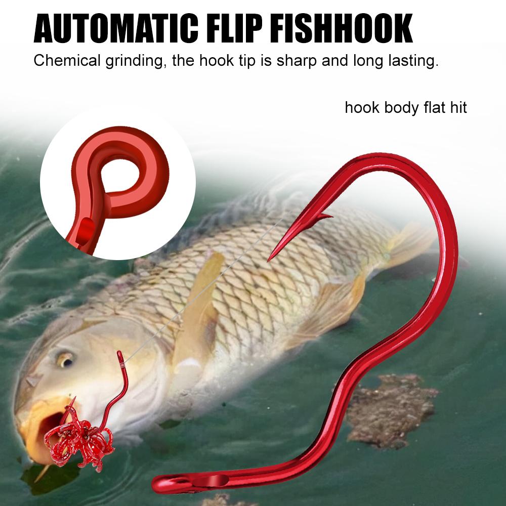 12pcs Red Flip Hook Tube Anti Unhooking, Specially Designed For Carp Fishing With Three Curved Handles, High Carbon Steel Sharp Fish Hook Fishing Gear