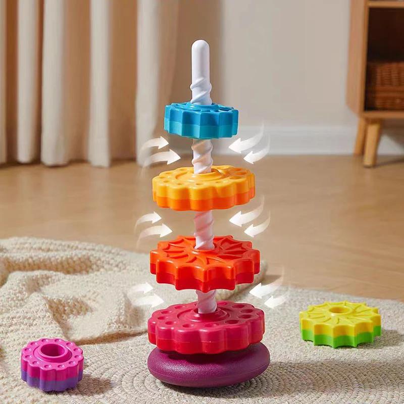 Rotated Rainbow Tower Stacking Music Color Nesting Ring 3+ Years Old Montessori Turn Turret Puzzle Early Education Toys Gift