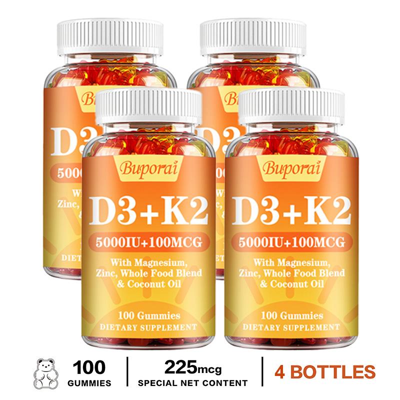 Vitamin D3 and K2 Gummies, Containing Natural Coconut Oil, Plant-based Two-in-one Formula, Gentle and Easily Absorbed, Suitable for Adults.