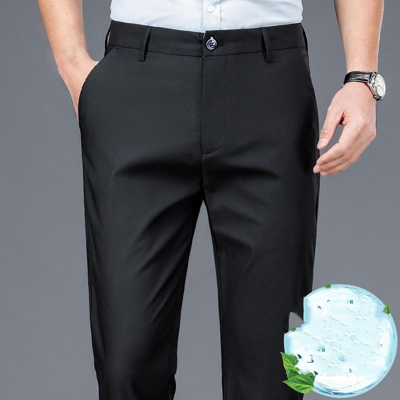 Male Pants Stretch Solid Black Smart Casual Men's Trousers Office Quick Dry Suit Pants Spring Autumn Korean Straight Pants