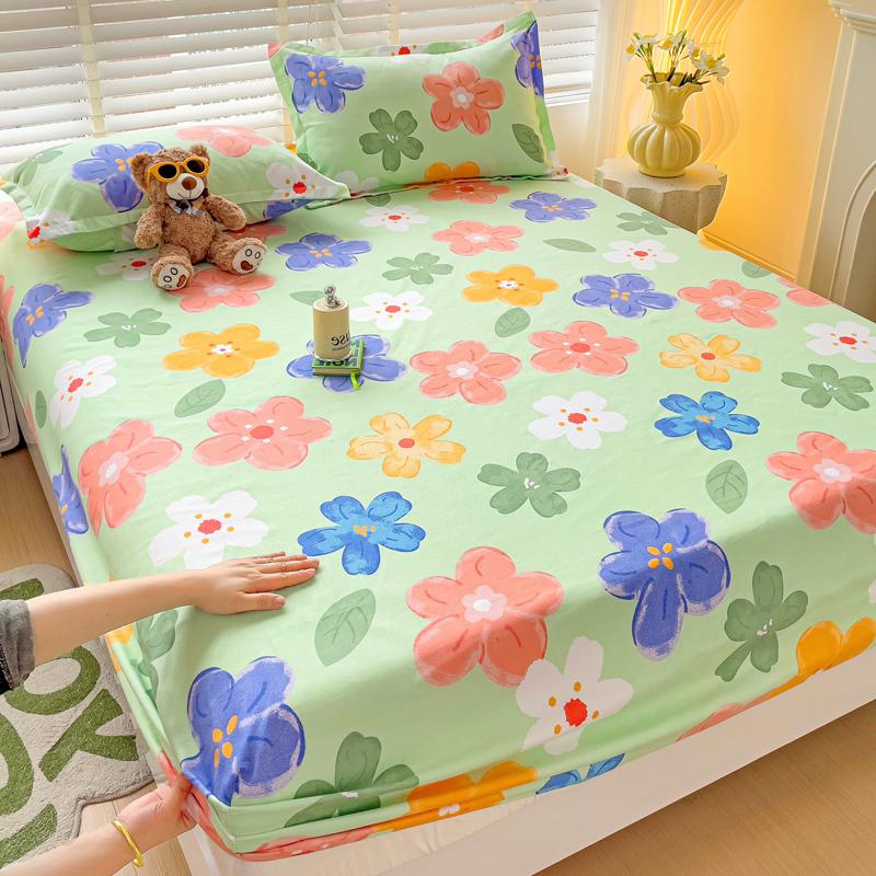 Queen Bed Sheets Set Tulips Printed drap de lit Floral Flower Style Fitted Sheet with Elastic Band Single Bed Linen for King Bed