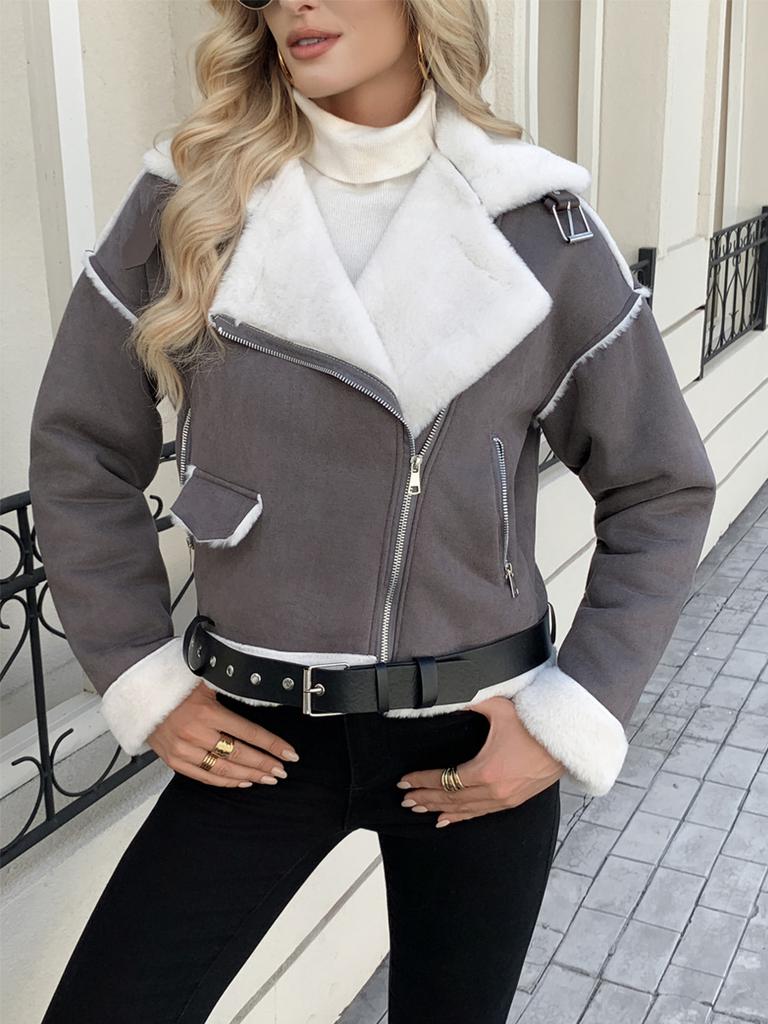 Neue Mode Plüschjacke mit Stehkragen Winter Warm Lässiger Damenmantel