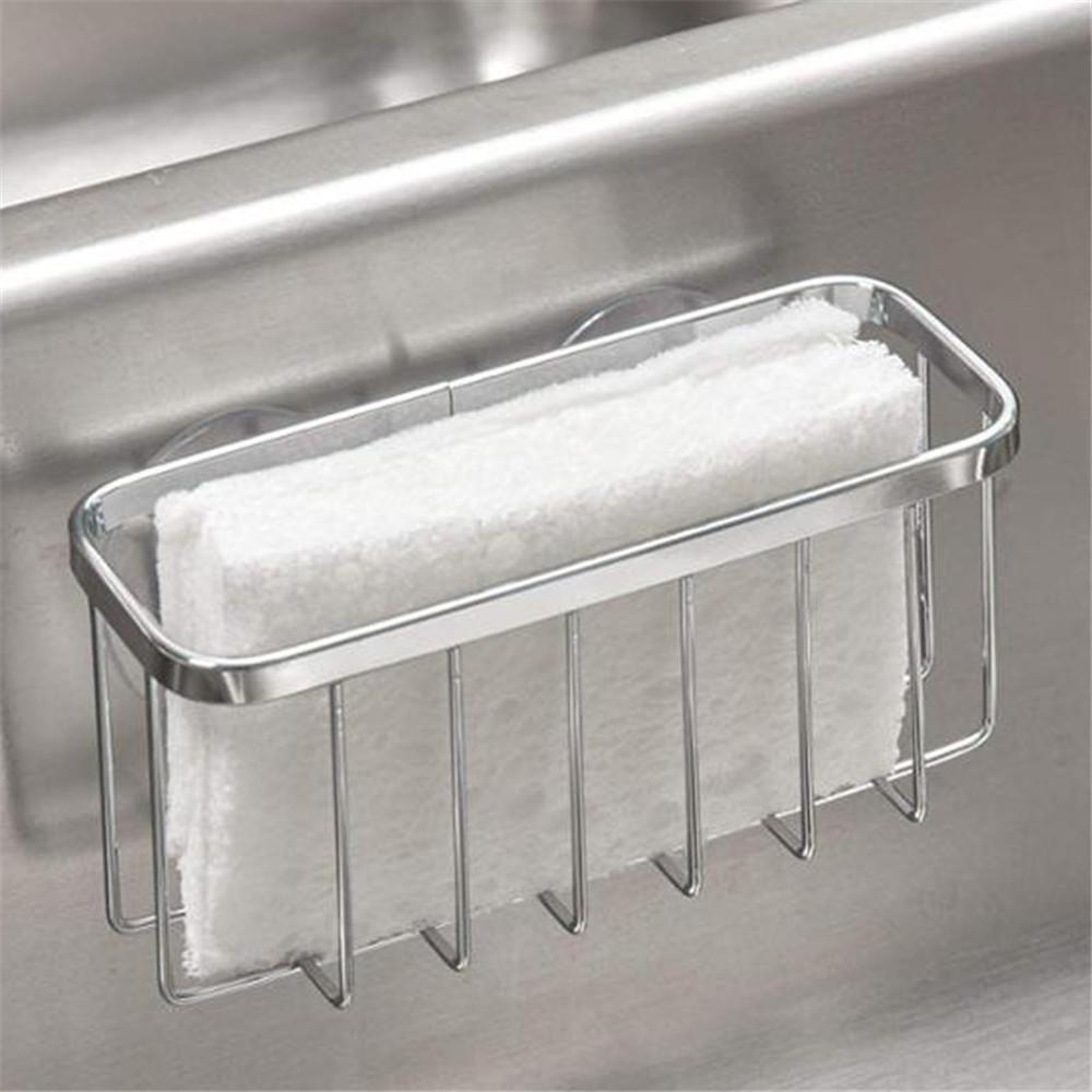 Sponge Holder Suction Cups Kitchen Sink Drain Rack Soap Storage Shelf Organizer