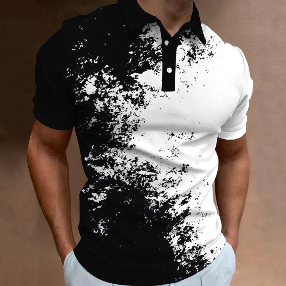 Trendy Abstract Print Short-sleeve Polo Shirt, Stylish Casual Top for Men
