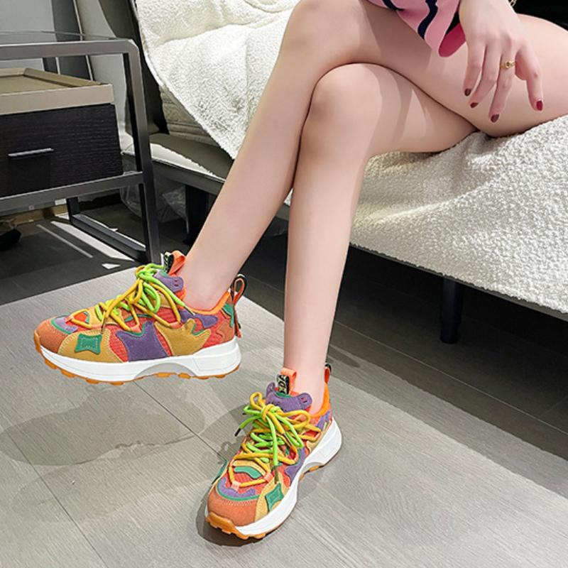 Chaussures de Papa à Semelle Épaisse Tendance 2024 Nouvelles Chaussures de Sport Décontractées Respirantes en Maille pour Femmes Chaussures Vulcanisées Polyvalentes Zapatillas Mujer