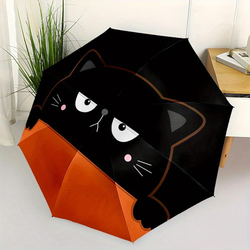 1 Stück Katze Halloween Automatisches Öffnen/Schließen Regenschirm Stabiler Eisenrahmen, Kompakter Reise Regenschirm - Perfektes Geschenk für Frauen, Männer, Geburtstage046