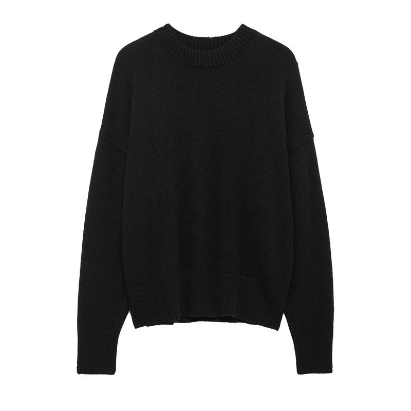 

Autumn New round Neck Long Sleeves Short Sweater Soft Pullover Black M