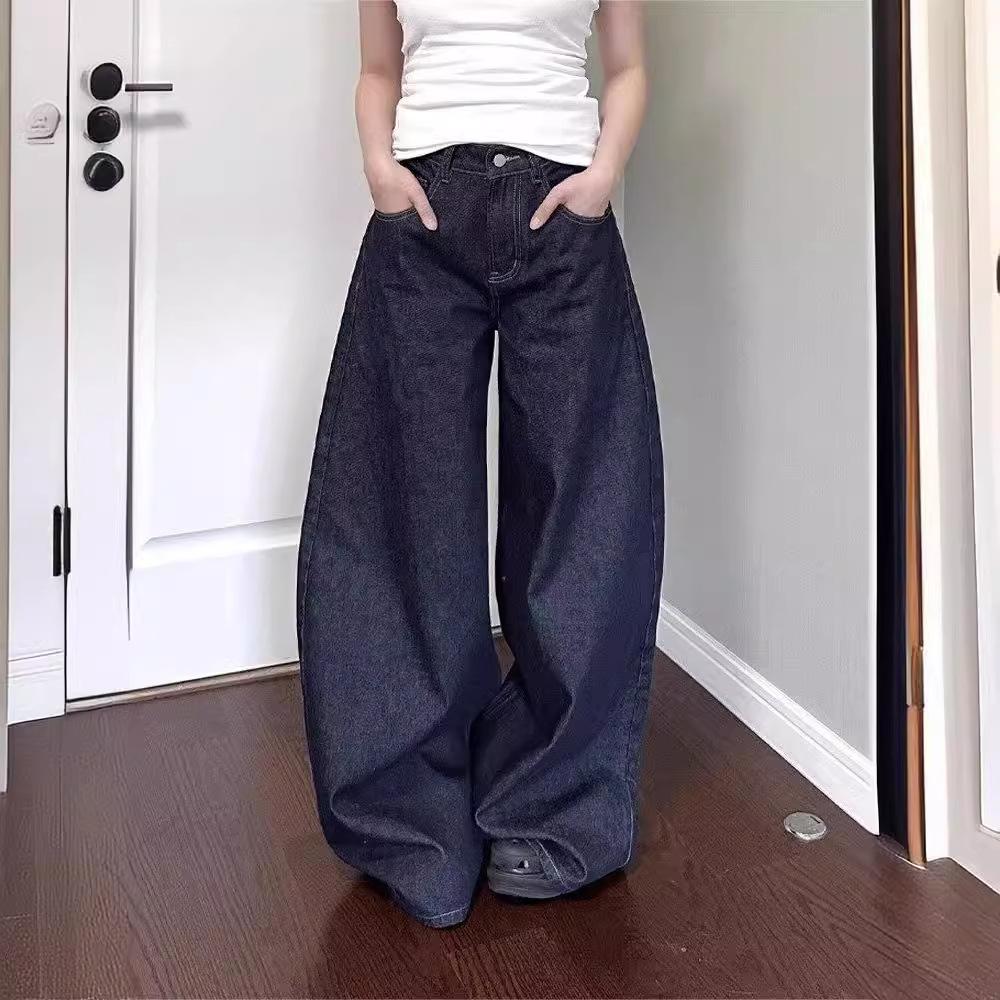 Casual Korean Jeans Women Streetwear Wide Leg Pants Bottms High Waist Straight Denim Trousers