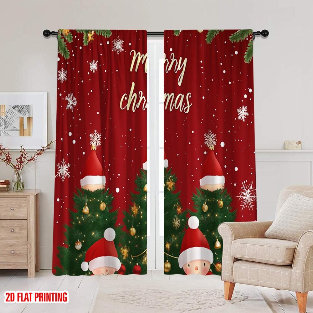 2pcs,2D Plane Printing Contemporary Curtains Christmas Trees Holiday Season (3) Versatile Durable Polyester (without Rod) Home