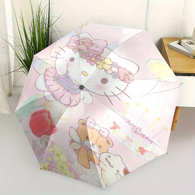 

Happy Birthday Hello Kitty Automatic Opening and Closing Folding - A Good Choice for Gifts, Fashionable and Convenient Cartoon Umbrella With Cute Cart