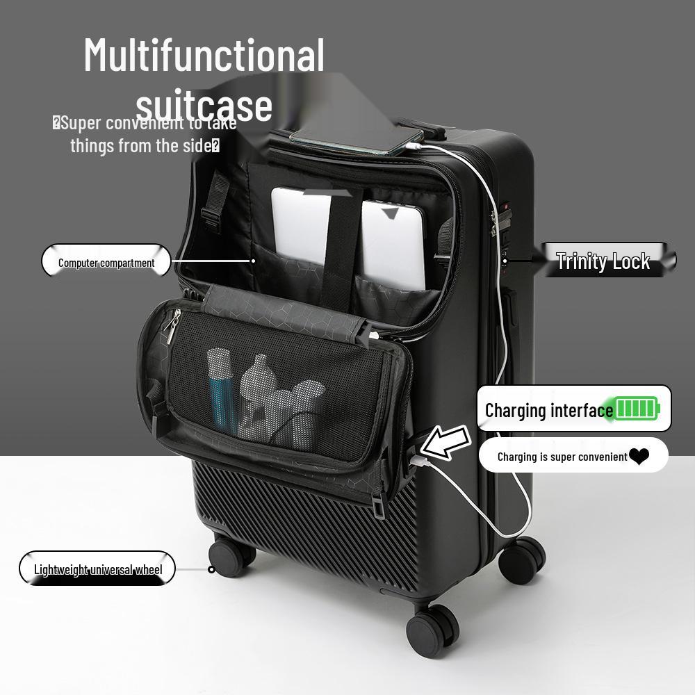 20" Leather Carry-On Business Suitcase with Front Opening & Combo Lock for Men & Women