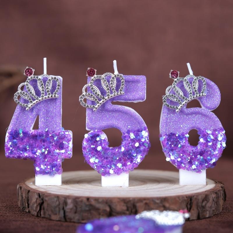 New 0-9 Number Birthday Candles Original Purple Sequined Crown Birthday Cake Digital Party Candle Decoration