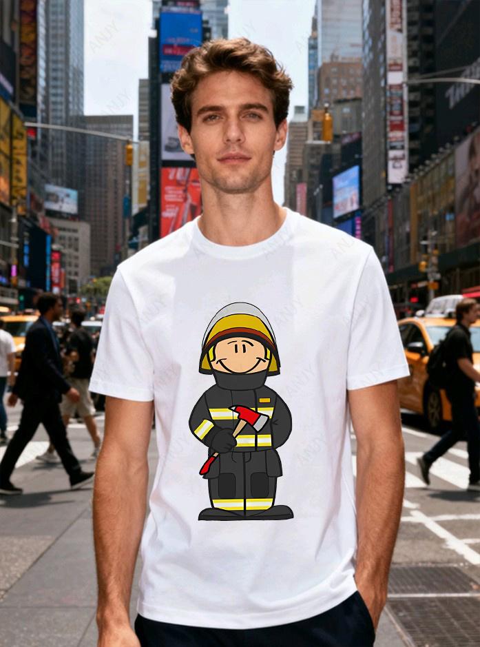 Simple Cartoon Firefighter Printed Tshirt Pays Tribute To The Daily Commuting Short Sleeved Reverse Traveler