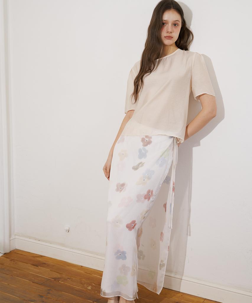 Peullobeu Flower Sheer Set Up Skirt (Wh)