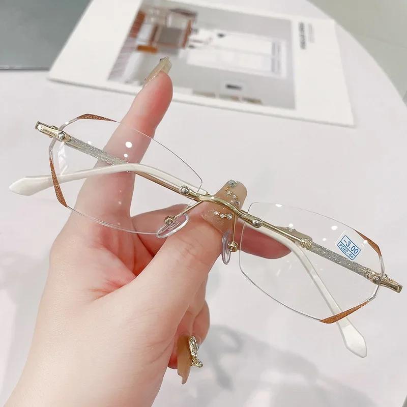 

High Definition Design Design Rimless Eyeglasses Ultra Light Fashion Short-Sighted Eyewear Outdoor Eye Protection Myopia Glasses 0(anti-blue)