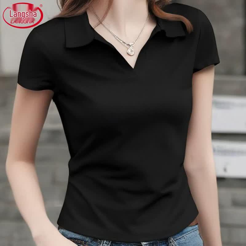 Women's Slim Fit Polo Neck Short Sleeve T-Shirt