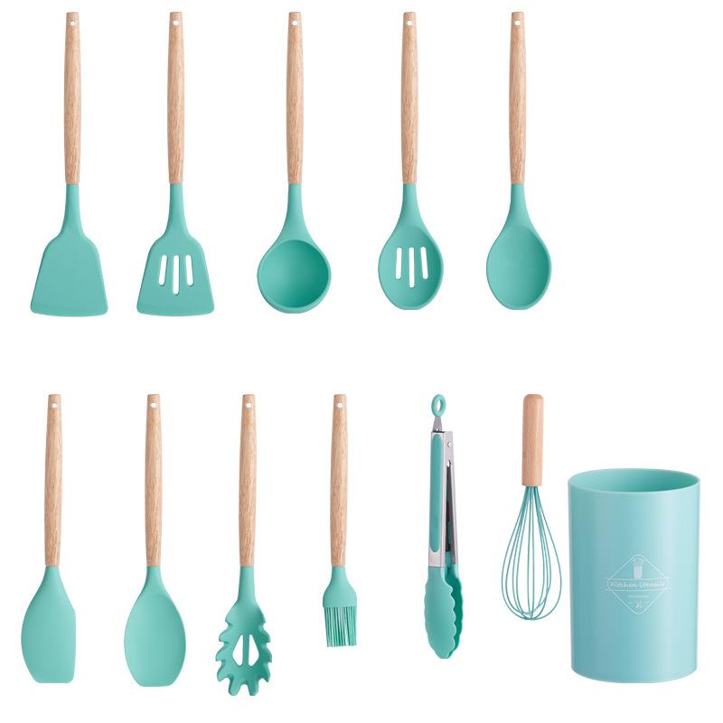 Silicone Kitchen Utensils Set Non-Stick Cookware for Kitchen Wooden Handle Spatula Egg Beaters Kitchenware Kitchen Accessories