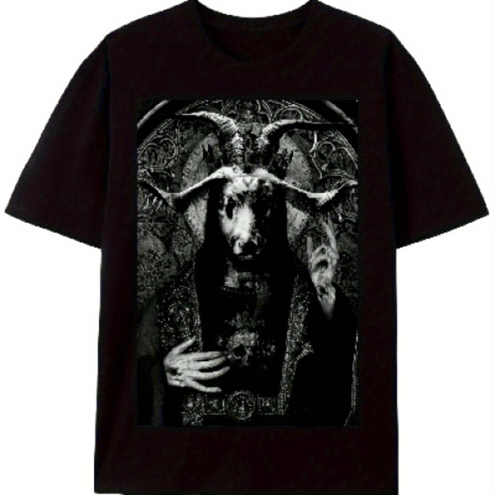 T-Shirt Occulta Gotica Edizione Limitata Baphomet Pentagramma Rituale Satanico Design Nero Bianco Verde