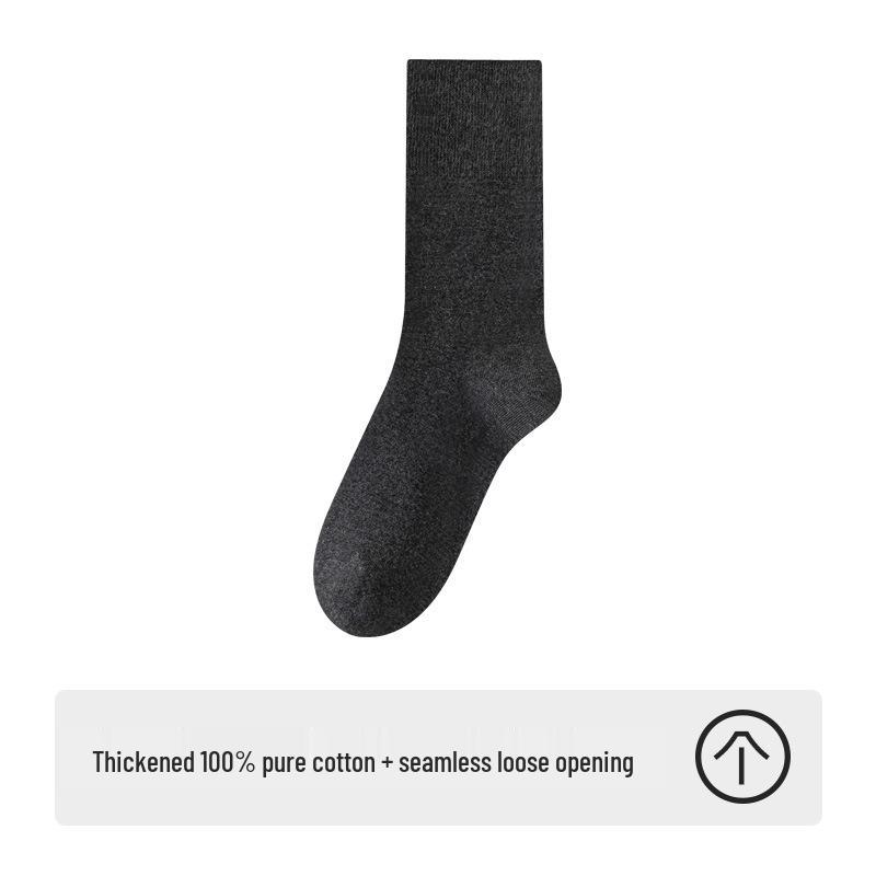 Men's Thickened Pure Cotton Knee-High Socks - Autumn/Winter Style, Loose Fit, Solid Color, Anti-Odor, Warm and Comfortable.