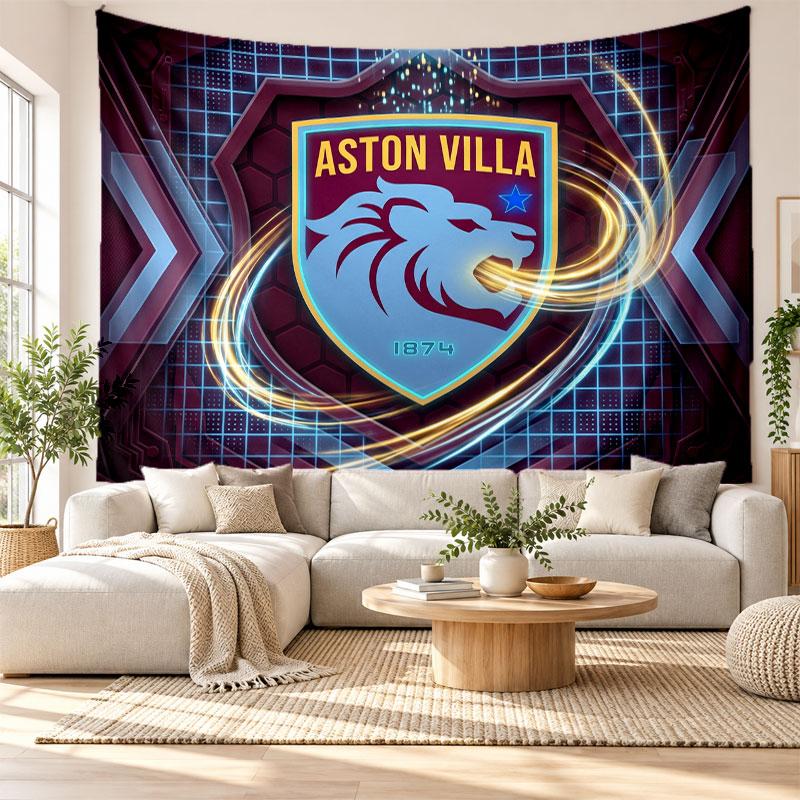 Aston Villa Fodbold Vægtæppe, Blødt Stof Vægophæng, Dekorativ Baggrund Til Soveværelse Hjemme Vægkunst