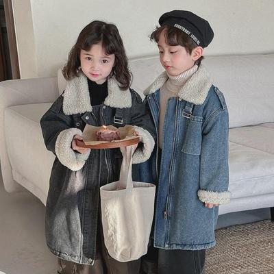 2024 Kids' Stylish Wool Denim Winter Coat - Thick, Long Jacket for Boys and Girls