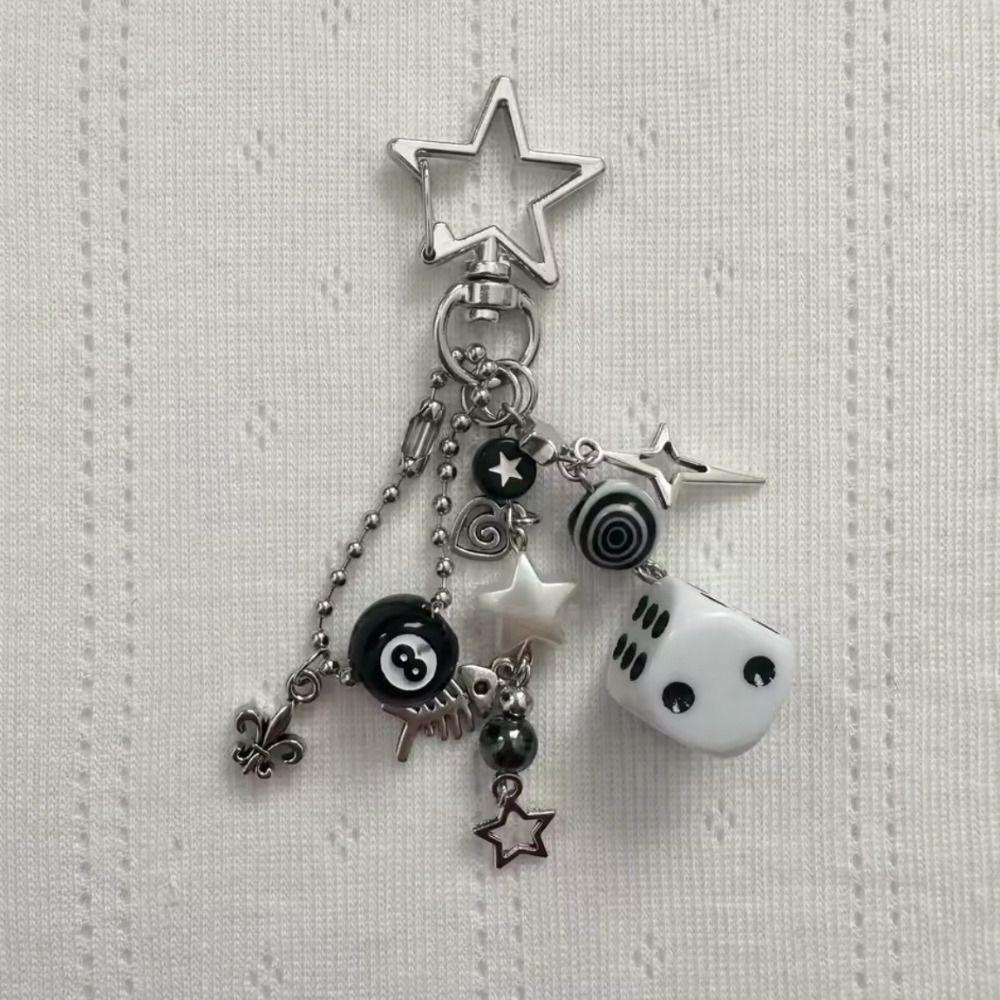Lucky Black 8 Rockstar Keychains Star Shaped Y2k Pendant Fashion Spider Web Keychain  Bag Pendant