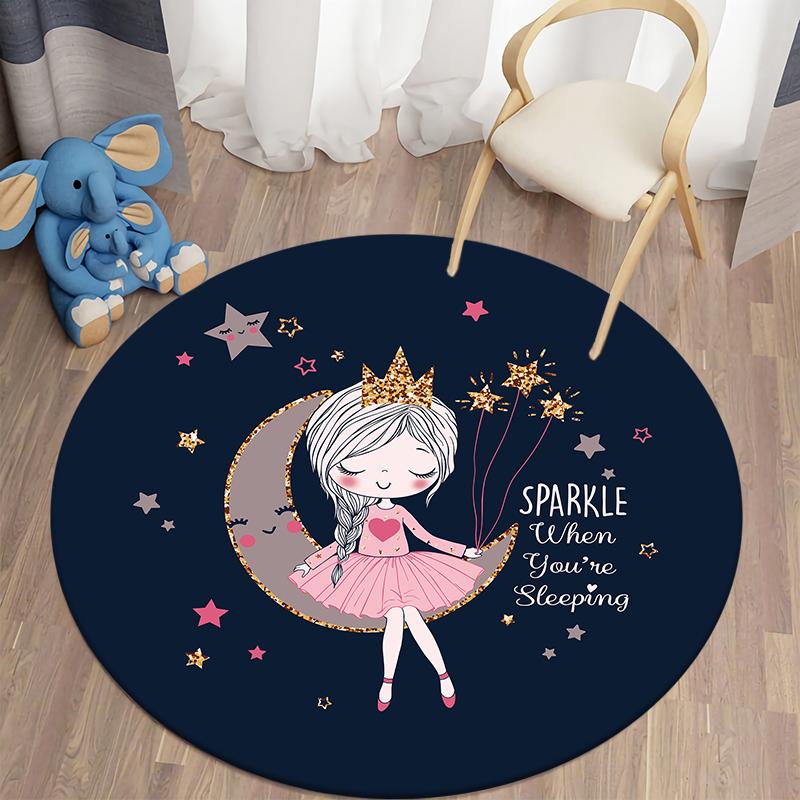 Cartoon Girl Kawaii Printed Pattern Circular Carpet Home Living Room Children's Room Floor Decoration Carpet