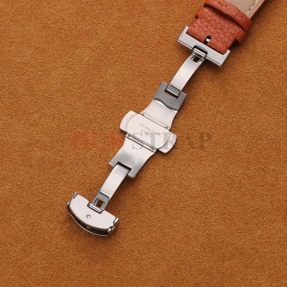 12/14/16/18/19/20/22mm Kalvskinnsklockarmband Litchimönstrad Rem Äkta Läder Armbandsurrem Fjärilsspänne Klocktillbehör