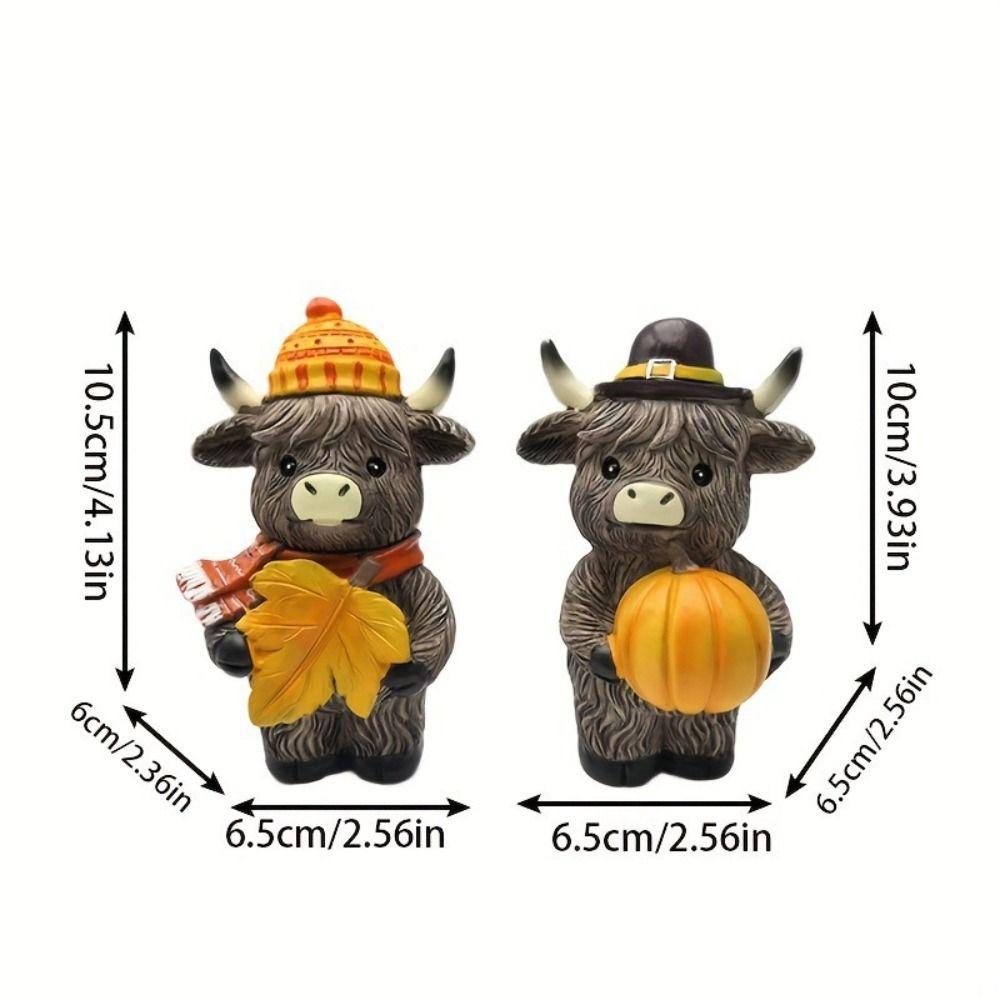 2pcs Cute Highland Cattle Ornament Resin Animal Figurine Sculpture Home Decor Cow Statue  Farmhouse
