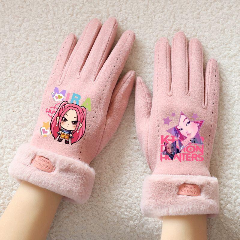 Kpop Witch Hunt Warm Gloves for Autumn and Winter, Touch Screen Outdoor Thickened Children's Gloves