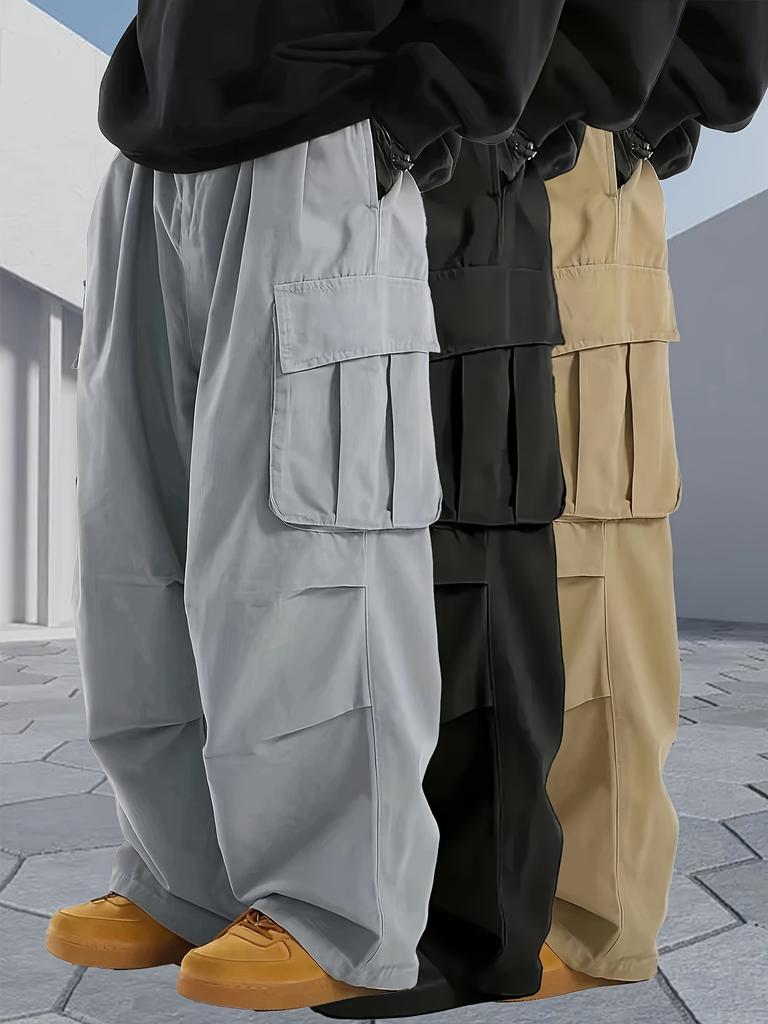 Summer men's high street style loose and versatile straight multi-pocket casual trousers thin overalls