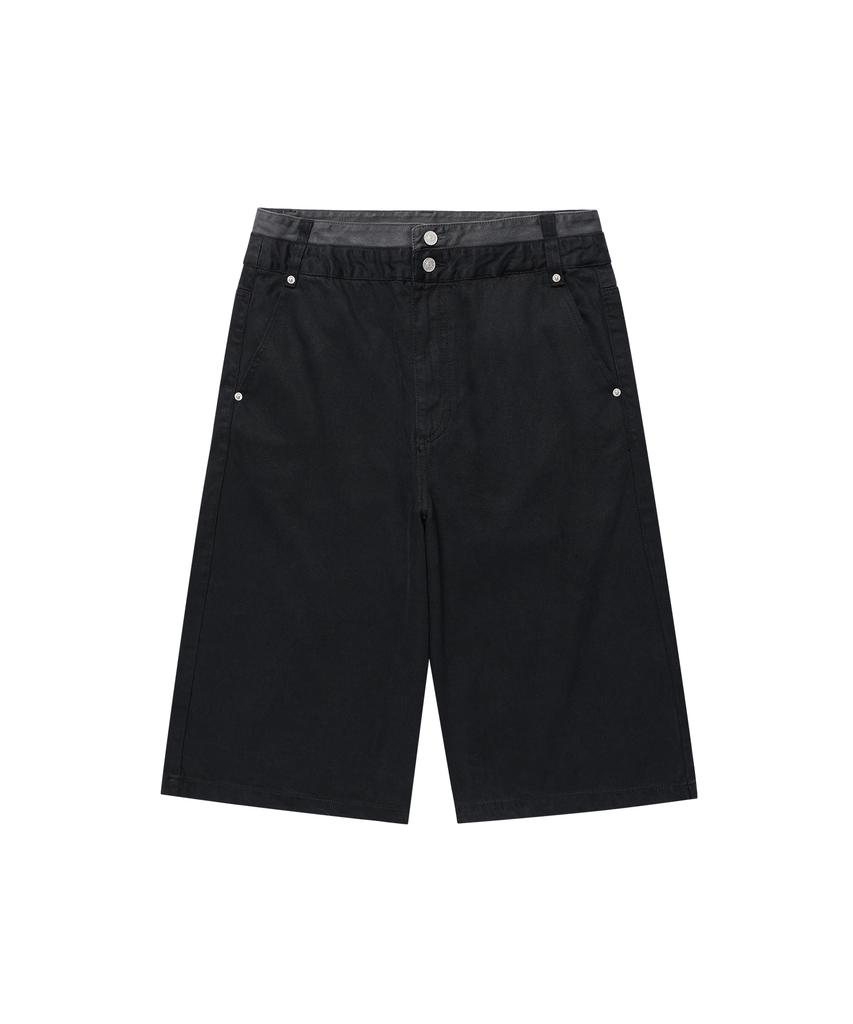 Gicheol Double Waist Bermuda Cotton Pants (Black)