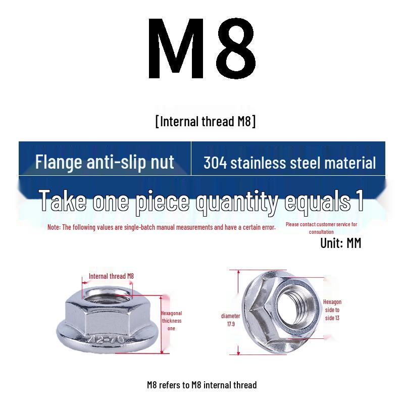 304 Stainless Steel Hex Flange Nut with Anti-Slip Washer, M3-M16