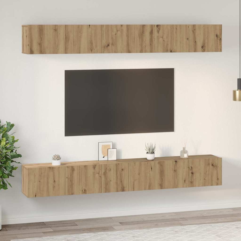 Wall Mounted TV Cabinet Set 6 pcs Artisan Oak Wood Based Material