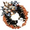 Halloween Ghost Burlap Wreath Front Door Hanging Decor with Bow Spooky Party Garland